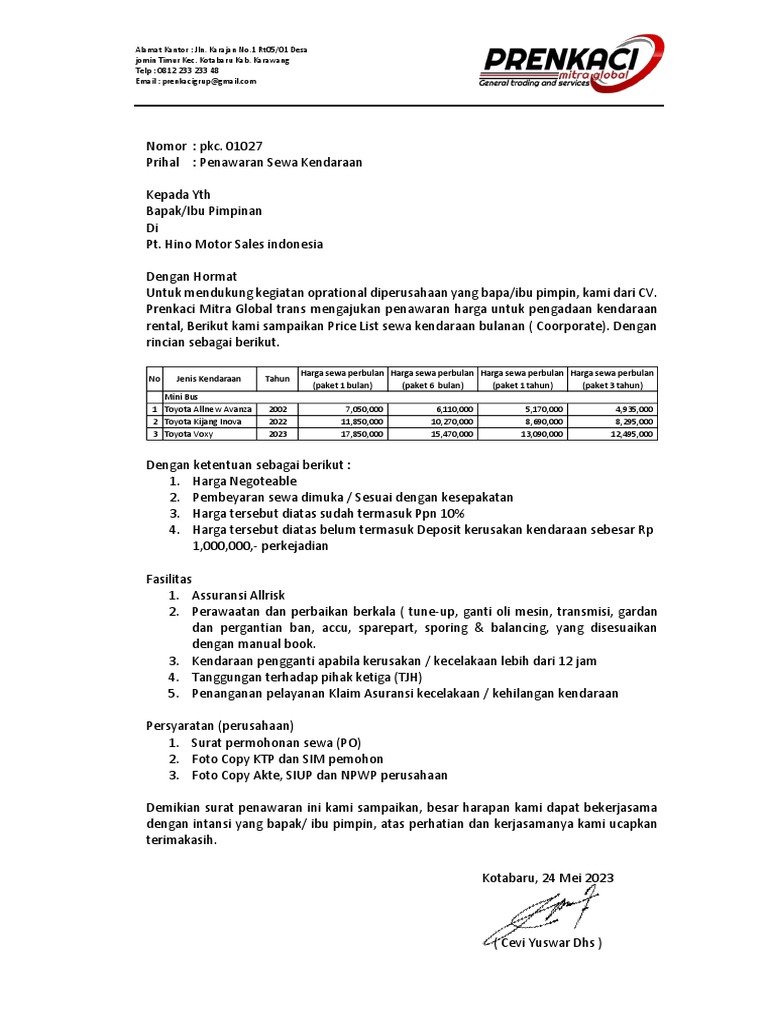 Surat Penawaran Rental | PDF