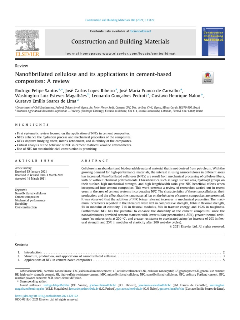 Nanoﬁbrillated Cellulose in Cement Composites | PDF | Composite ...