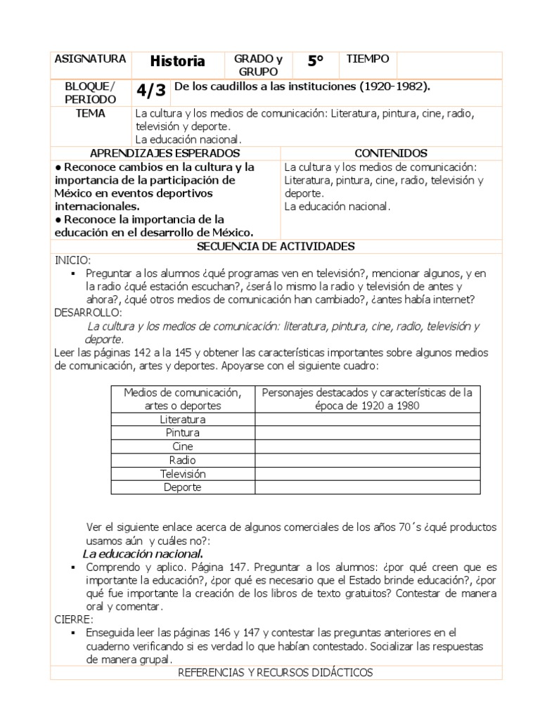 5to Grado Historia 2019 2020 Pdf México