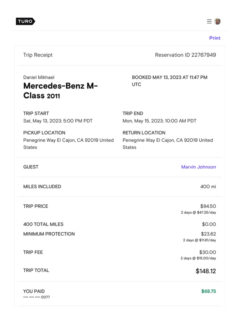 Trip Receipt for Daniel Mikhael | PDF