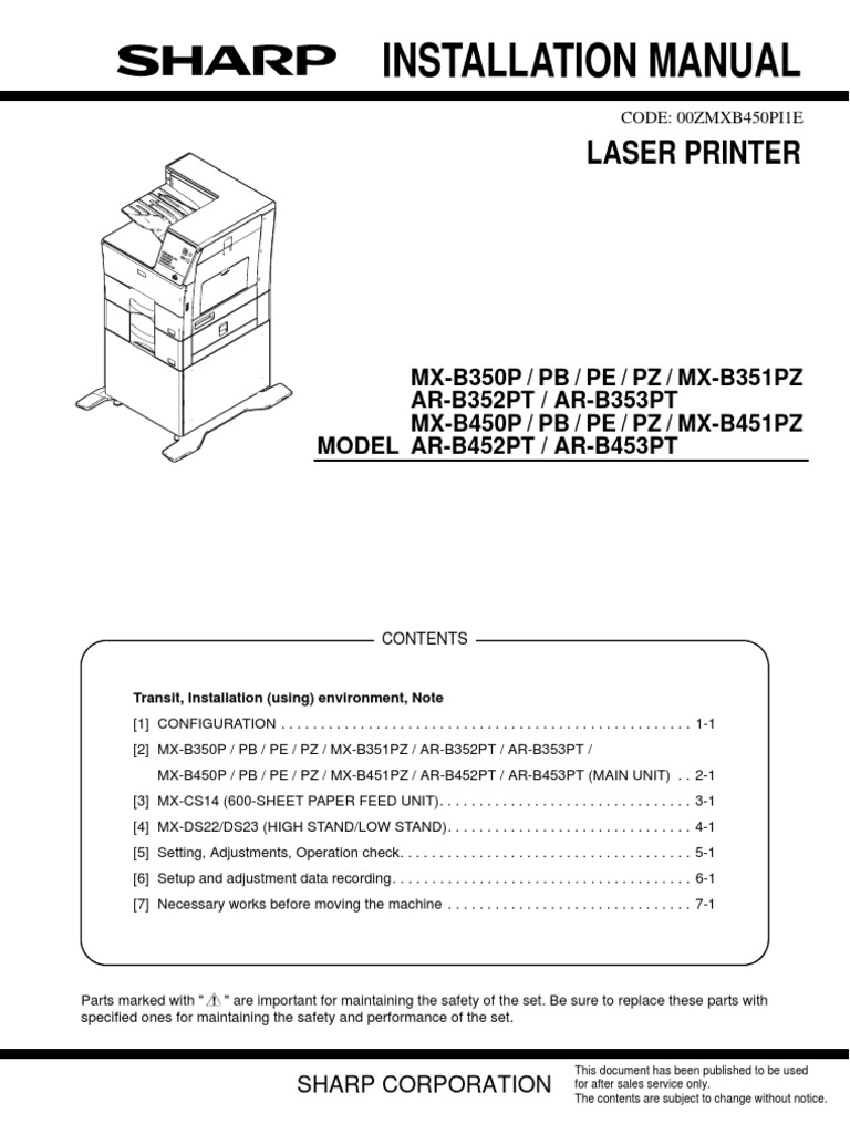 Installation Manual Sharp Mx B450p Pdf Electrical Connector Humidity