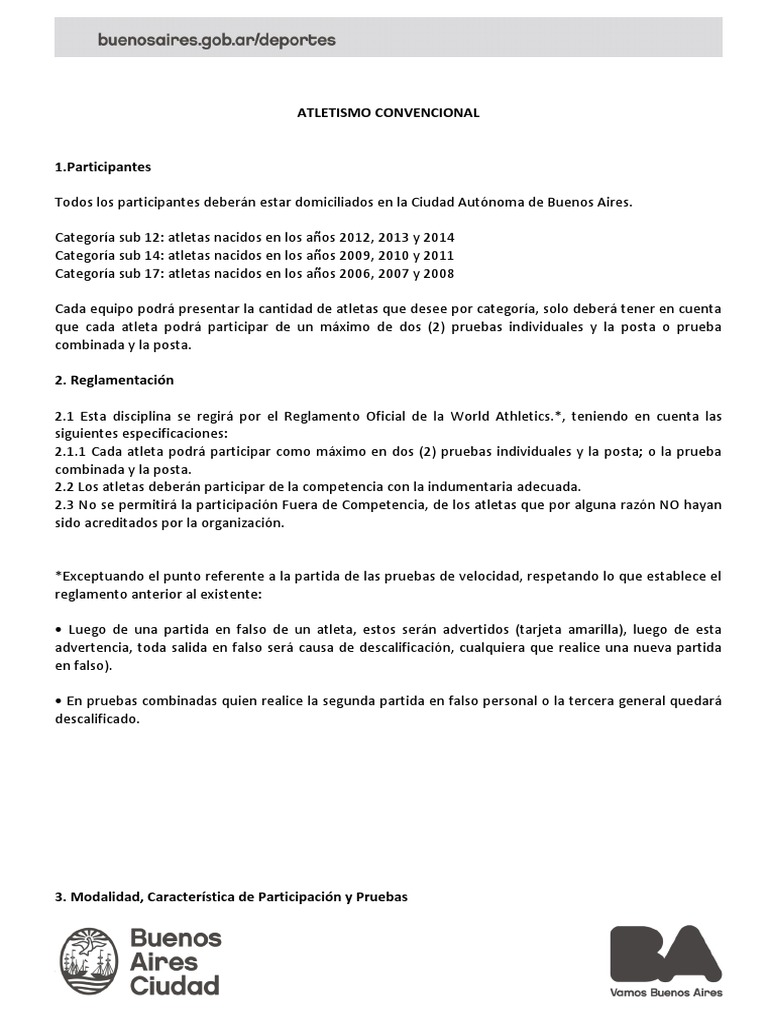 Reglamento Atletismo 2023 - Juegos Porteños | PDF | Deporte del ...