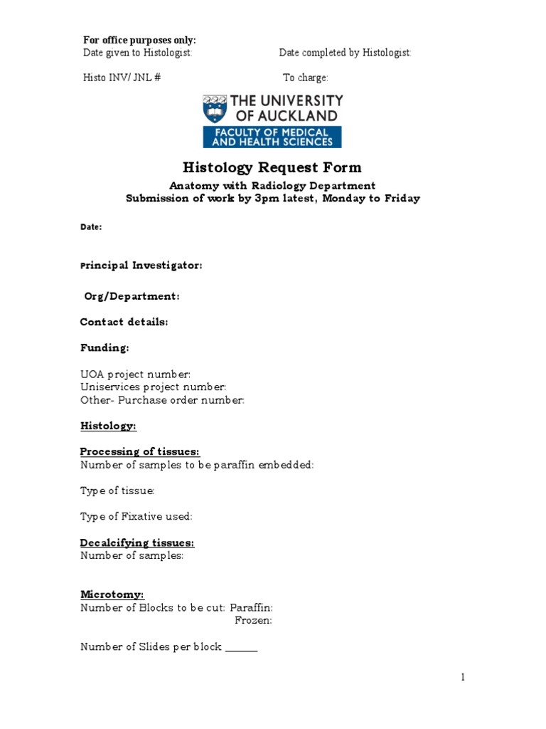 Histology Request Form Template | PDF