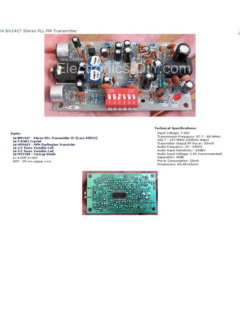 Module émetteur FM Stéréo BH1417 - 0.5W, PLL, 200m - Station Radio Digitale