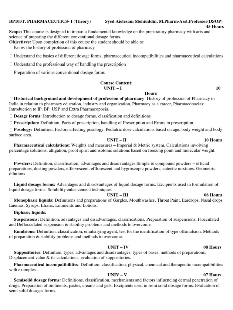 Pharamaceutics PCI Syllabus | PDF | Topical Medication | Emulsion