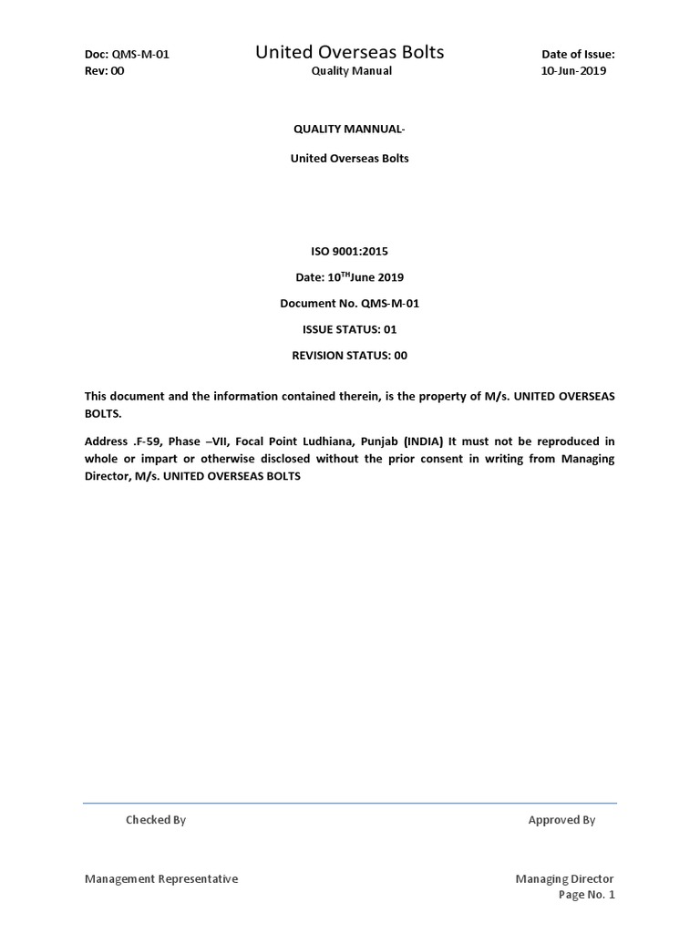 Quality Manual for ISO 9001:2015 | PDF | Quality Management System ...