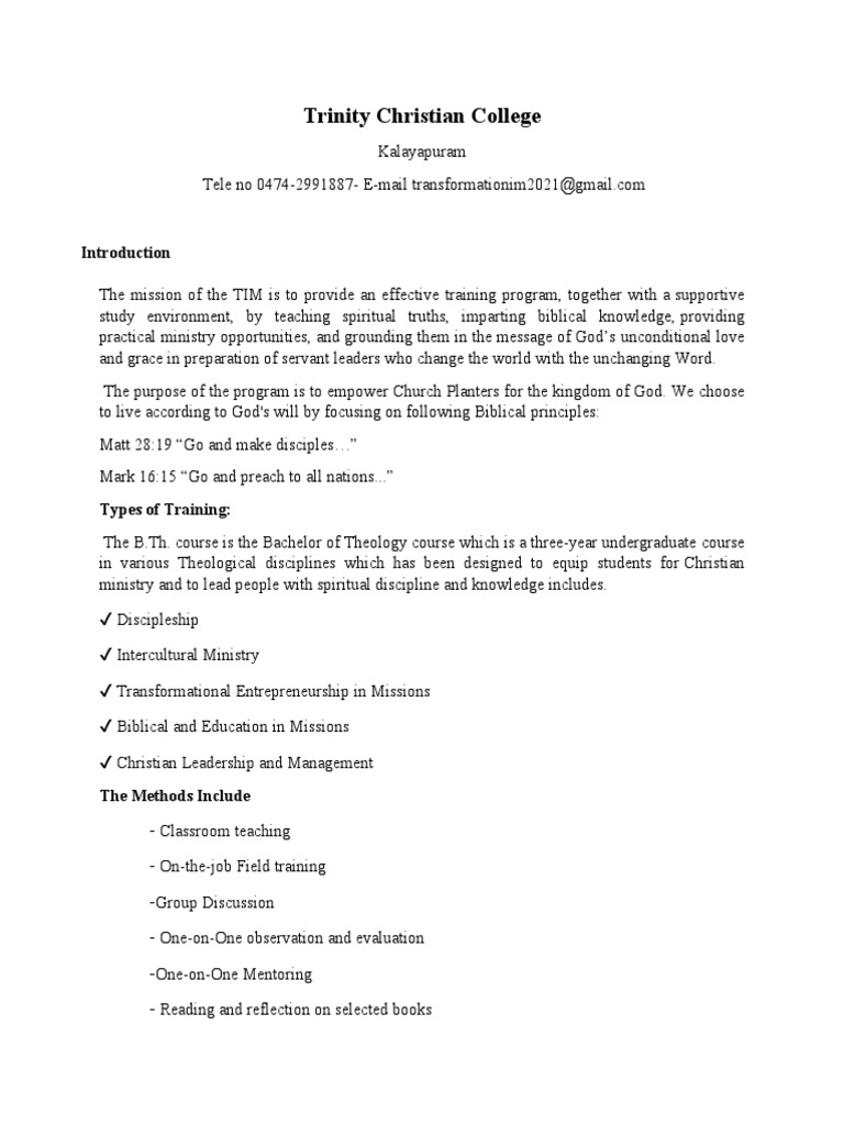Trinity Christian College PDF Christian Mission Theology