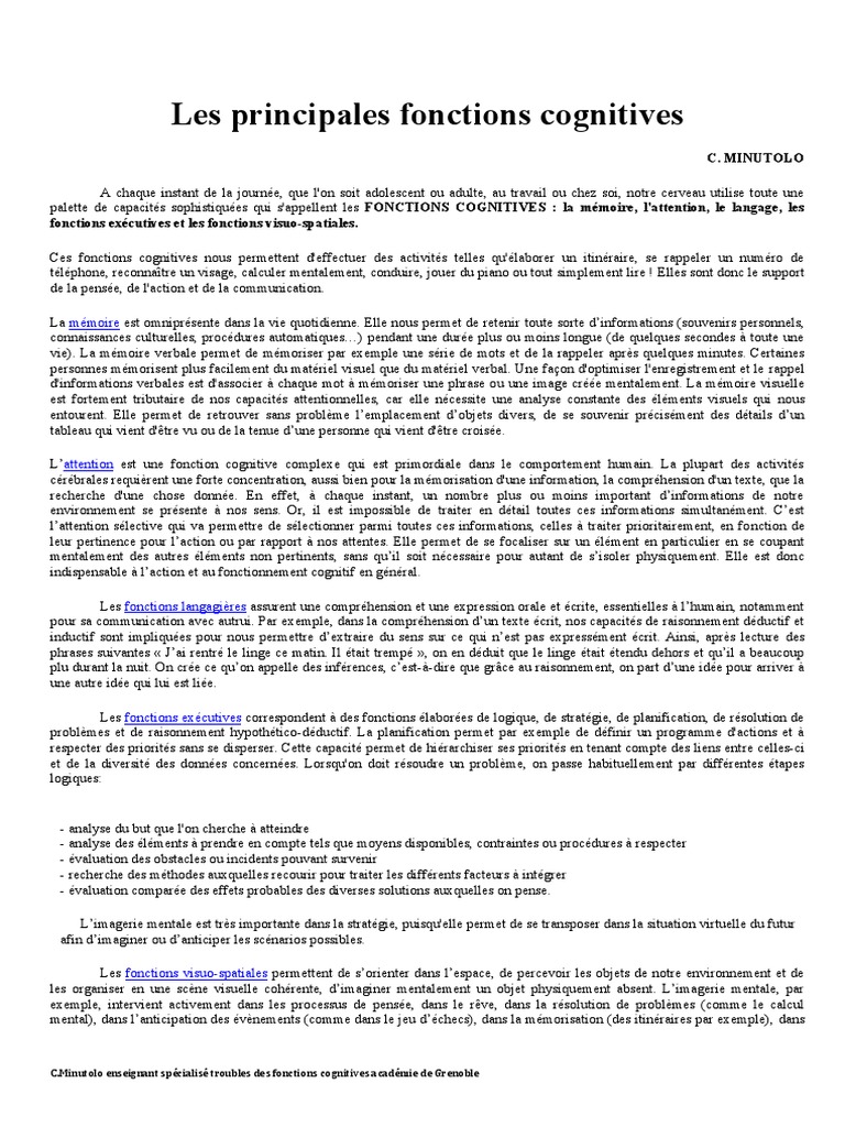 Comprendre les fonctions cognitives | PDF