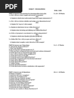 Subject - Programming Max Marks: 100 Time: 3 Hrs PART A: Answer Each Question by Choosing Either (A) or (B) 5 X 10 50 Marks