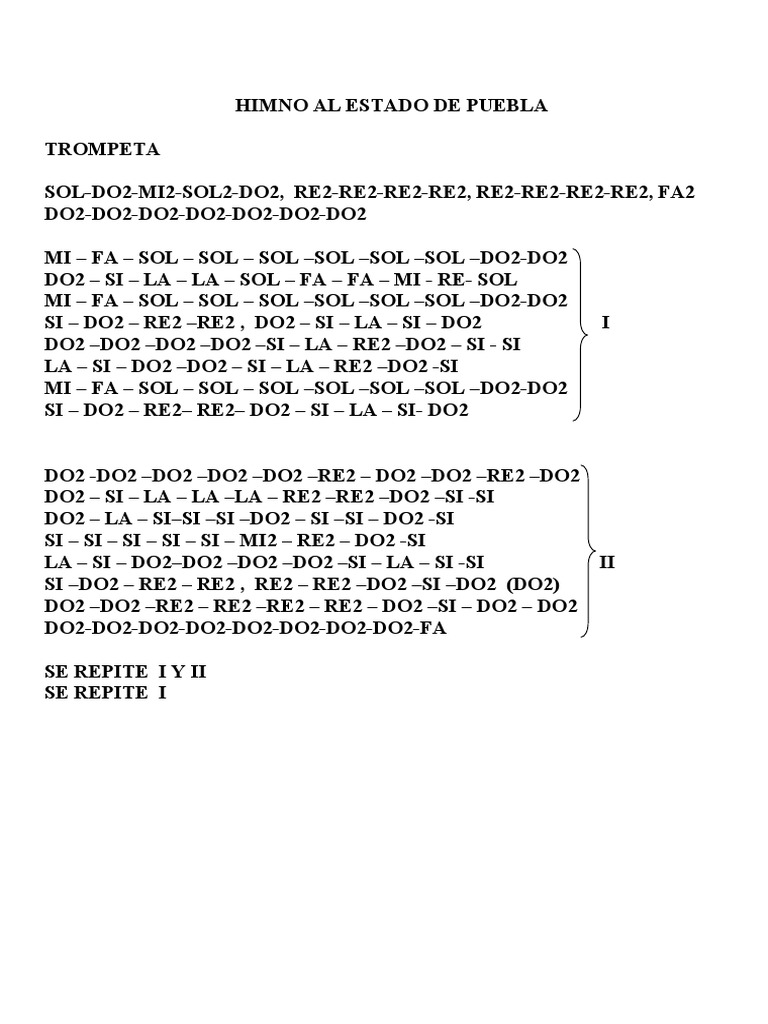 HIMNO AL ESTADO DE PUEBLA (Con Notas) PDF Instrumentos musicales