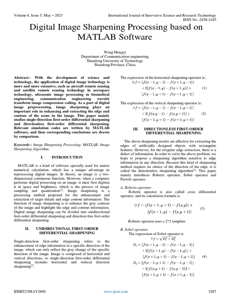 Digital Image Sharpening Processing Based On MATLAB Software Download Free PDF Image Editing