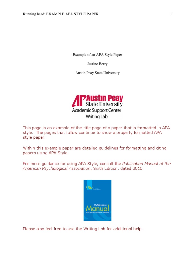 Apa Example Paper Pdf Apa Style Citation