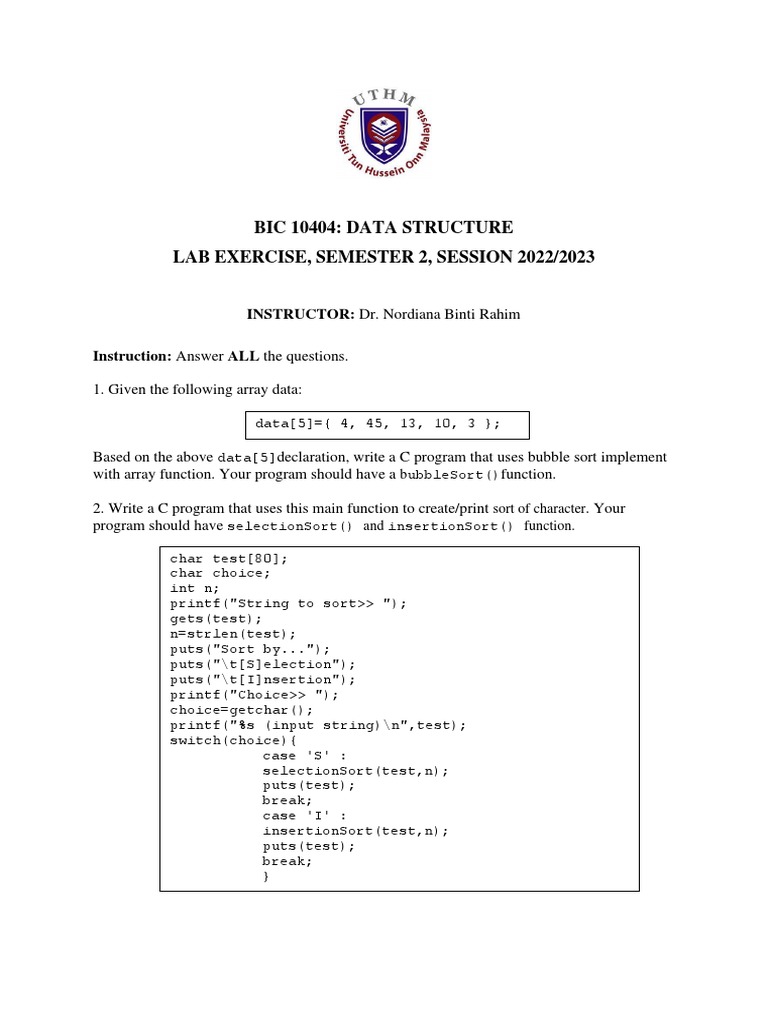 C Program for Sorting Algorithms Lab | PDF