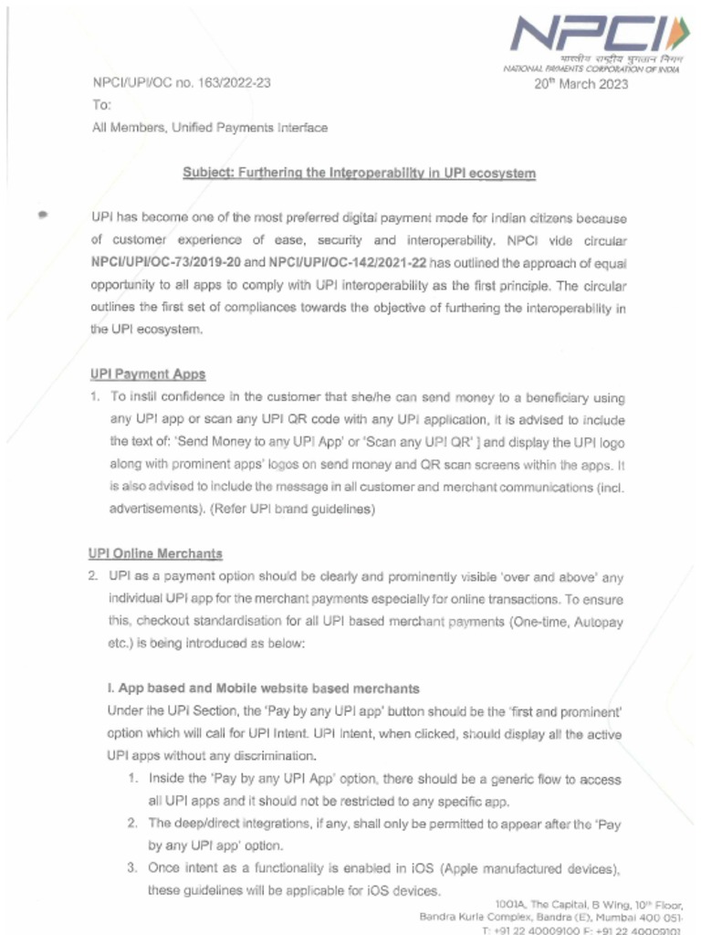 OC 163 Furthering The Interoperability in UPI Ecosystem | PDF