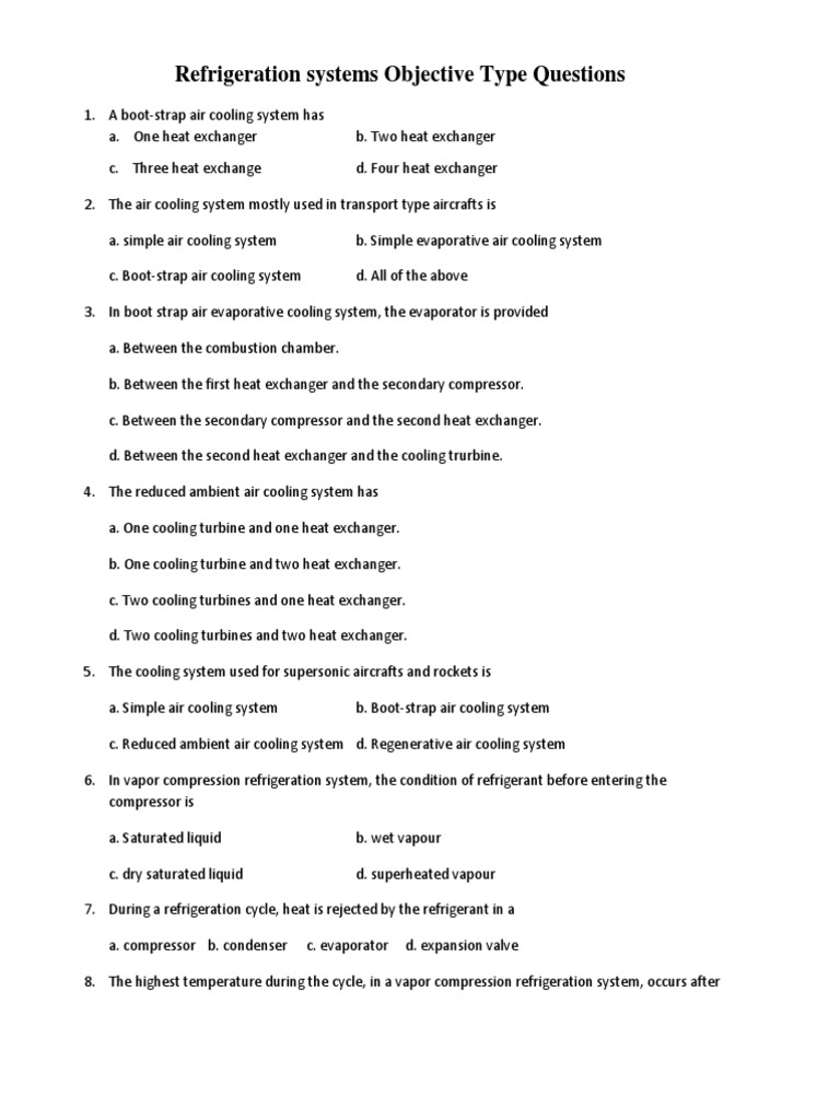 Refrigeration and AirConditioning Exit Exam Question PDF Humidity