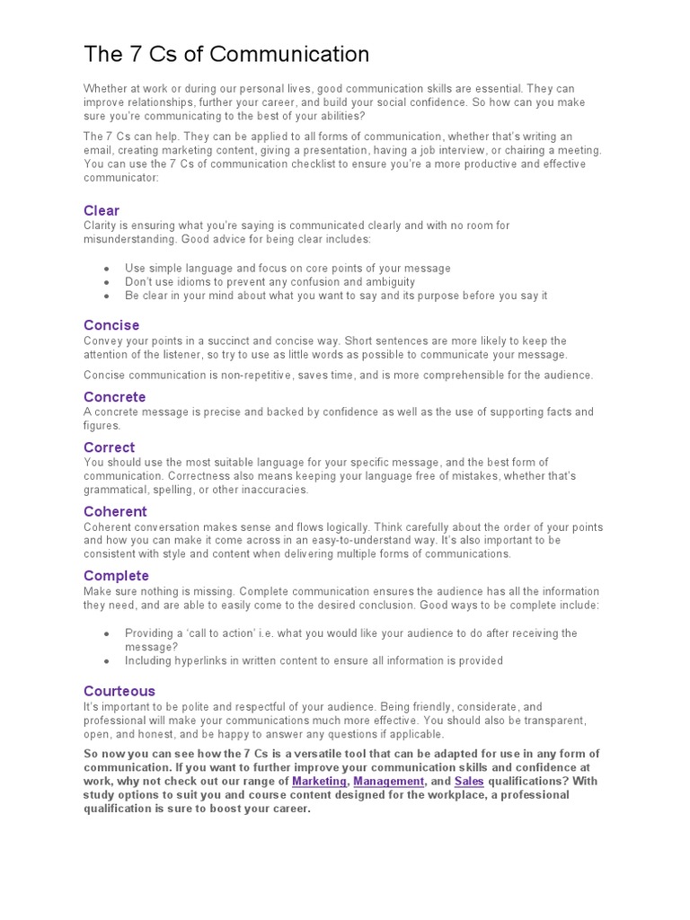 The 7 Cs of Communication | PDF | Communication | Information