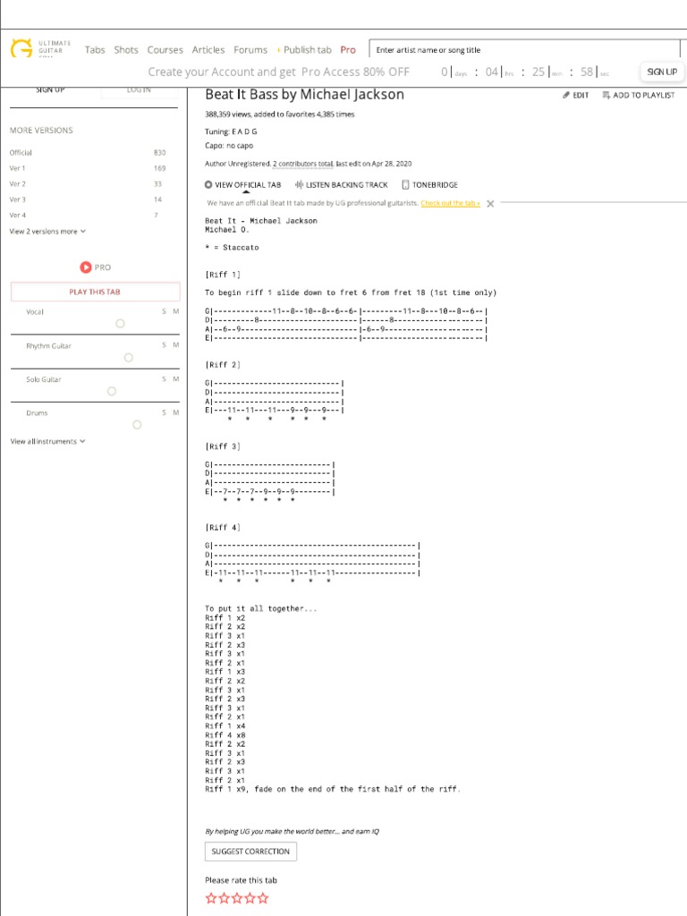 BEAT IT BASS by Michael Jackson @ | PDF