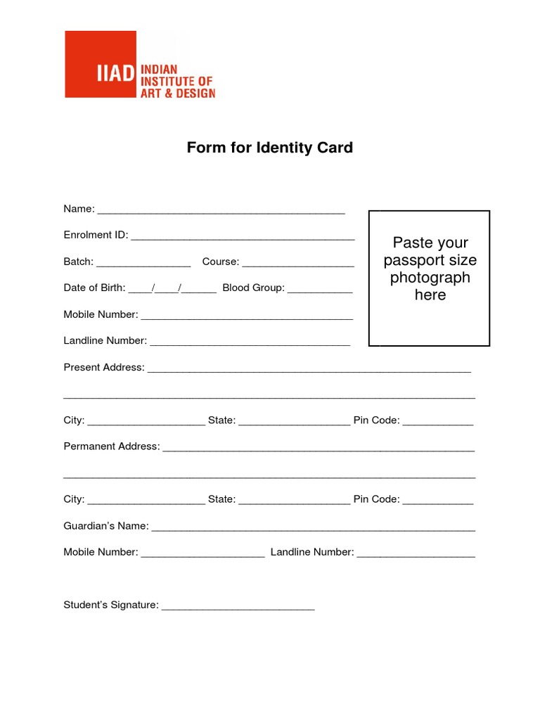 ID Card Form PDF