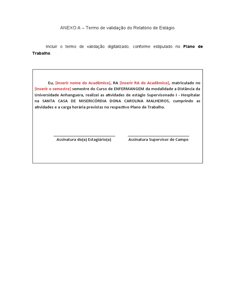 Termo de valida o do relat rio de est gio enf pdf