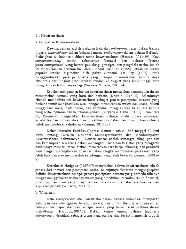 Definisi Dan Karakteristik Kewirausahaan Pdf