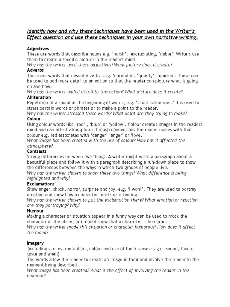 Writers Techniques For Effect | PDF | Feeling | Adjective