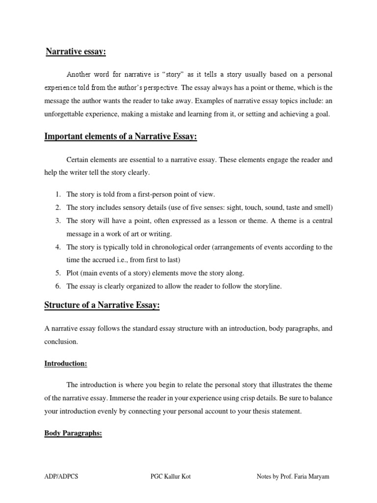 Structure Of The Narrative Essay Pdf Essays Narrative