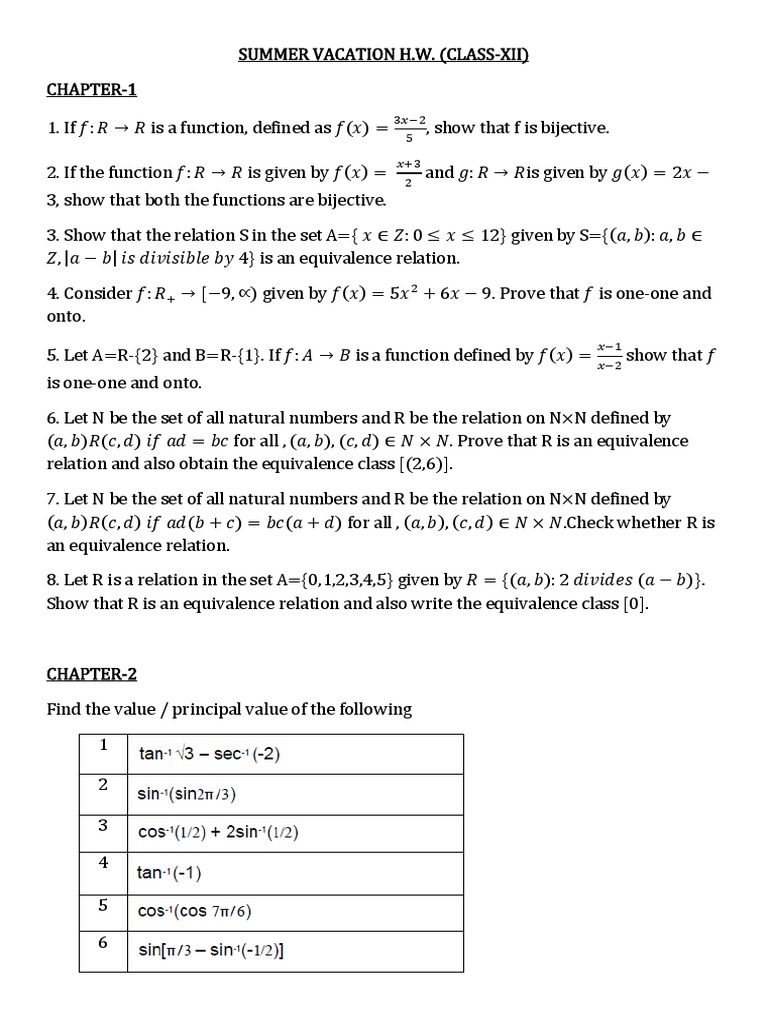 Maths H W Summer Vacation Xii Pdf Matrix Mathematics