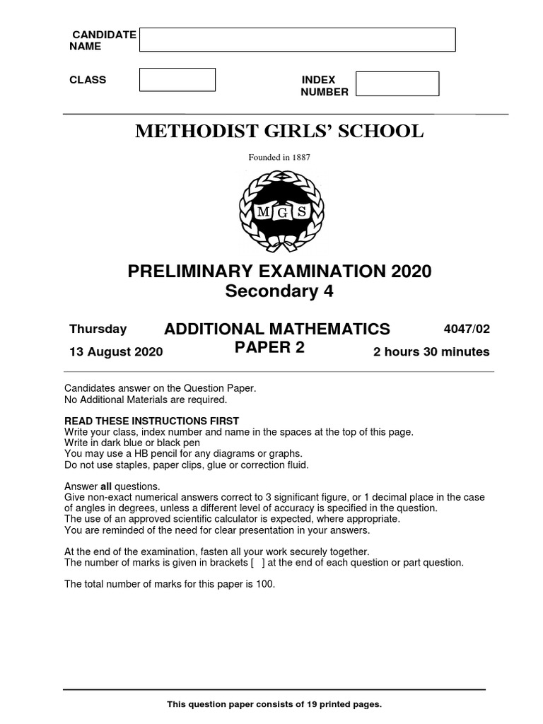 Additional Math Exam Paper 2020 | PDF | Trigonometric Functions | Logarithm