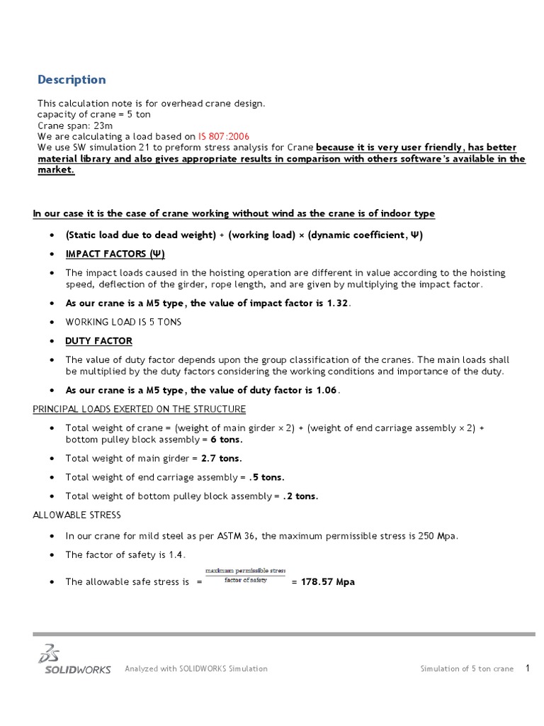 5 Ton Crane Caculation Note | PDF | Density | Young's Modulus
