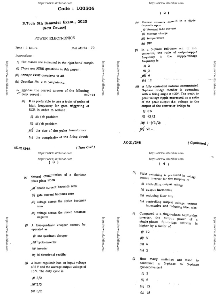 Btech 5 Sem Power Electronics 100506 2020 | PDF