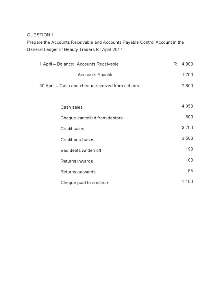 Control Accounts Questions PDF