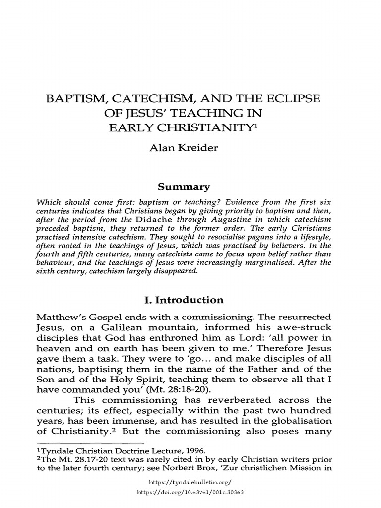 Baptism Catechism and The Eclipse of Jesus Teaching in Early