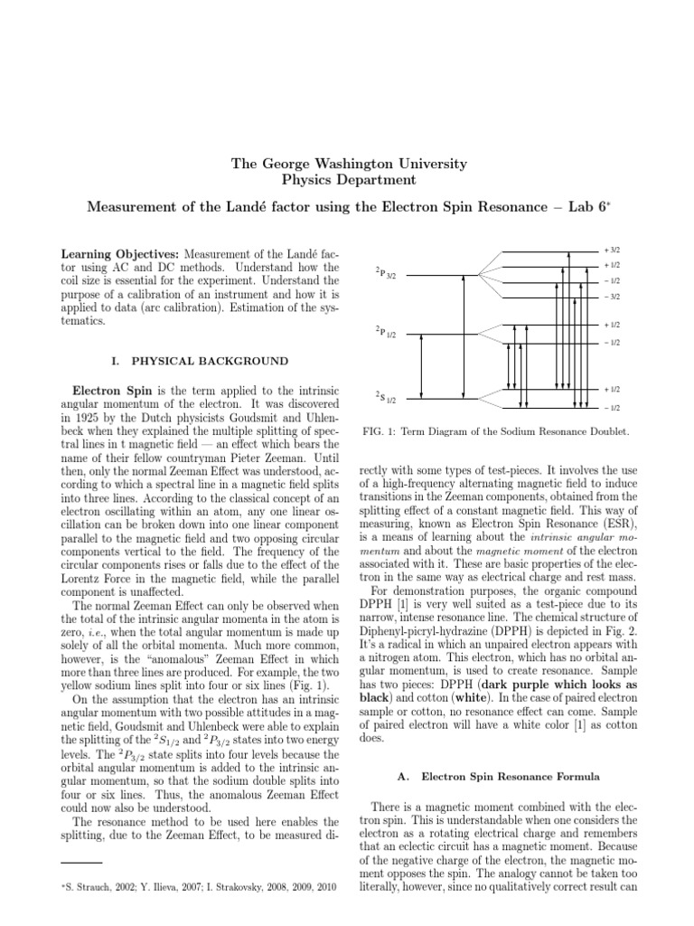 Electron Spin Resonance | PDF | Inductor | Resonance