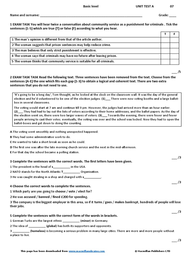Unit Test 7A Basic Level | PDF | Government