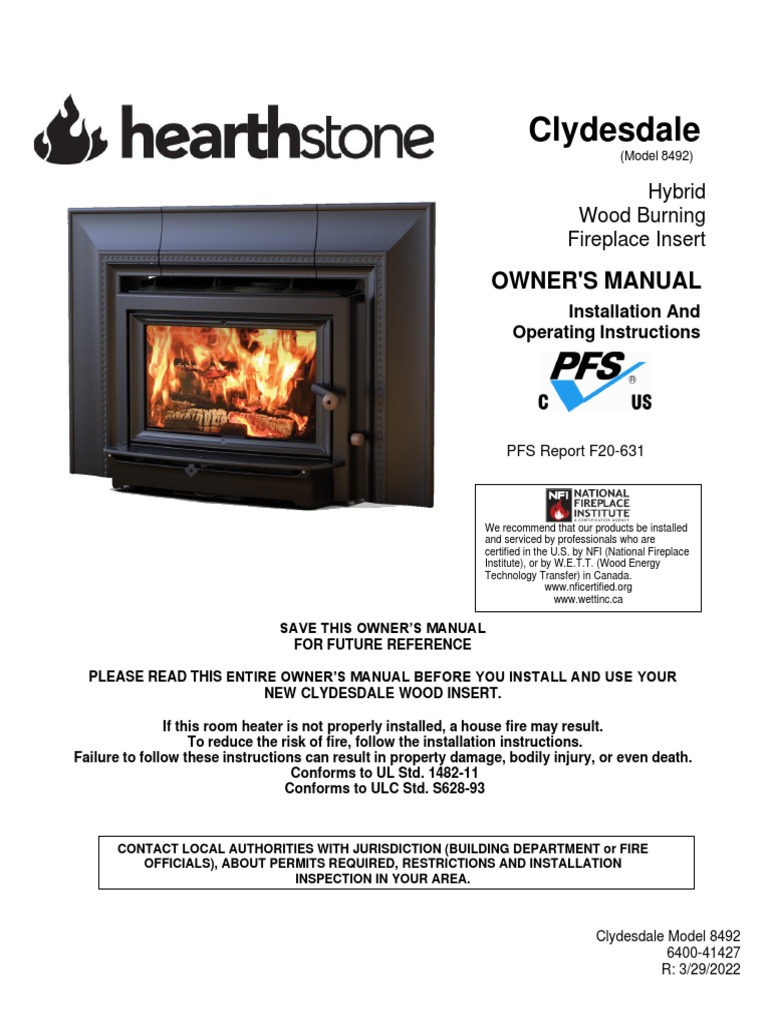 Hearthstone Clydesdale II 8492 Manual | PDF | Chimney | Fireplace