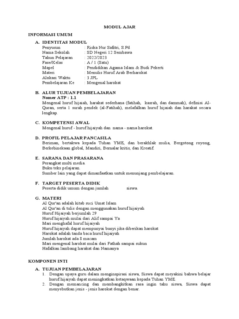 Modul Ajar Pai Kls 1 Pembelajaran 1 Pdf