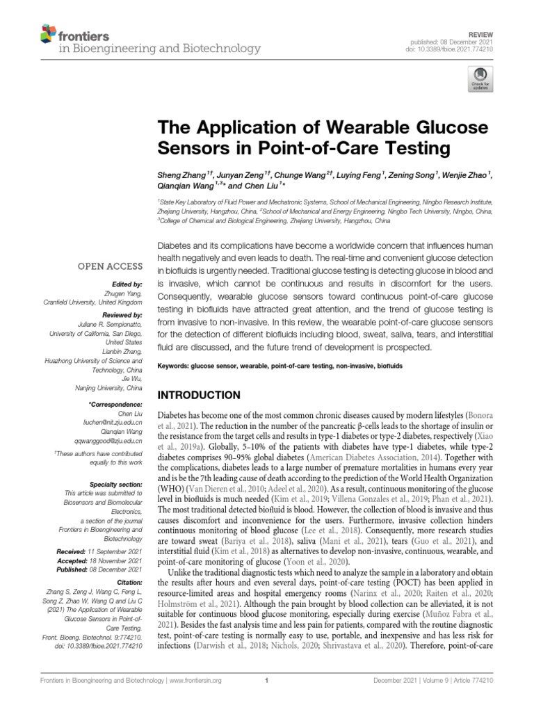 The Application of Wearable Glucose Sensors in Point-of-Care Testing ...