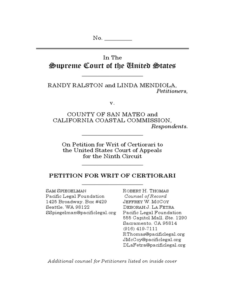 Petition For Writ of Certiorari, Ralston v. County of San Mateo, No ...