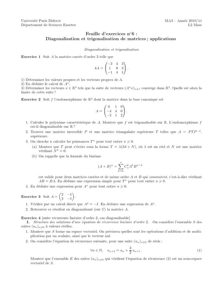 Diagonalisation et Trigonalisation de Matrices | PDF | Matrice ...