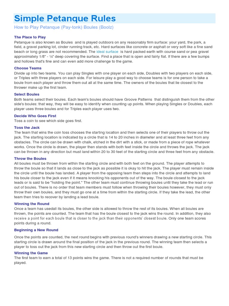 Simple Petanque Rules | Download Free PDF | Games Of Physical Skill ...