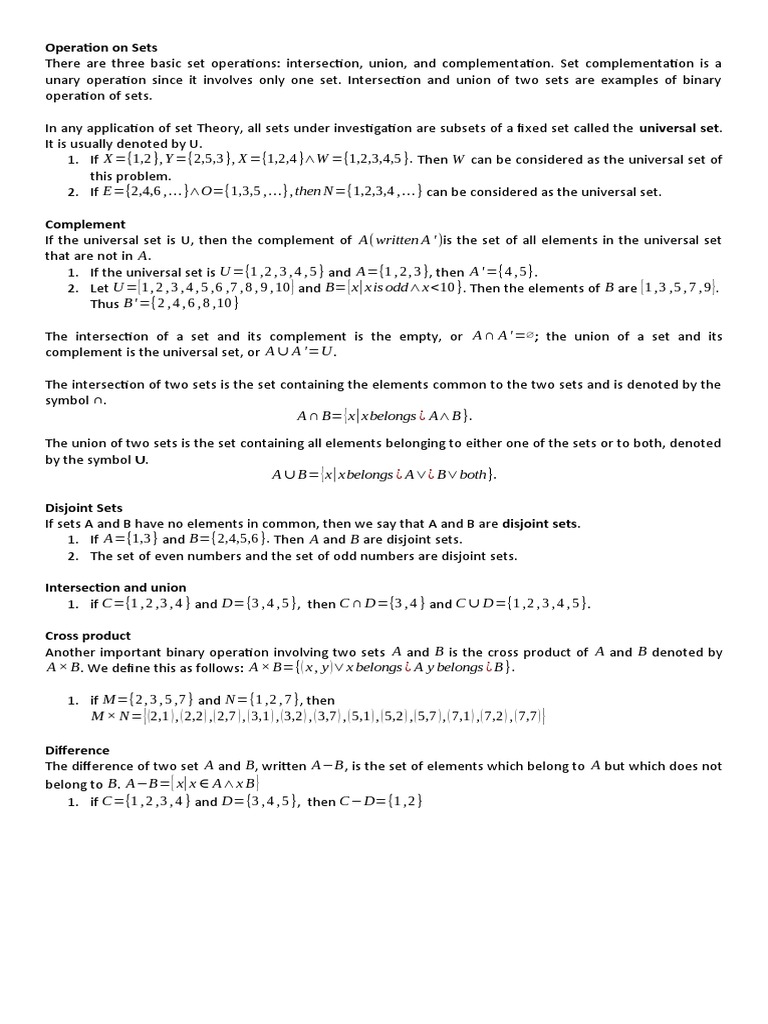 3 Operation of Sets | PDF | Set (Mathematics) | Mathematical Objects