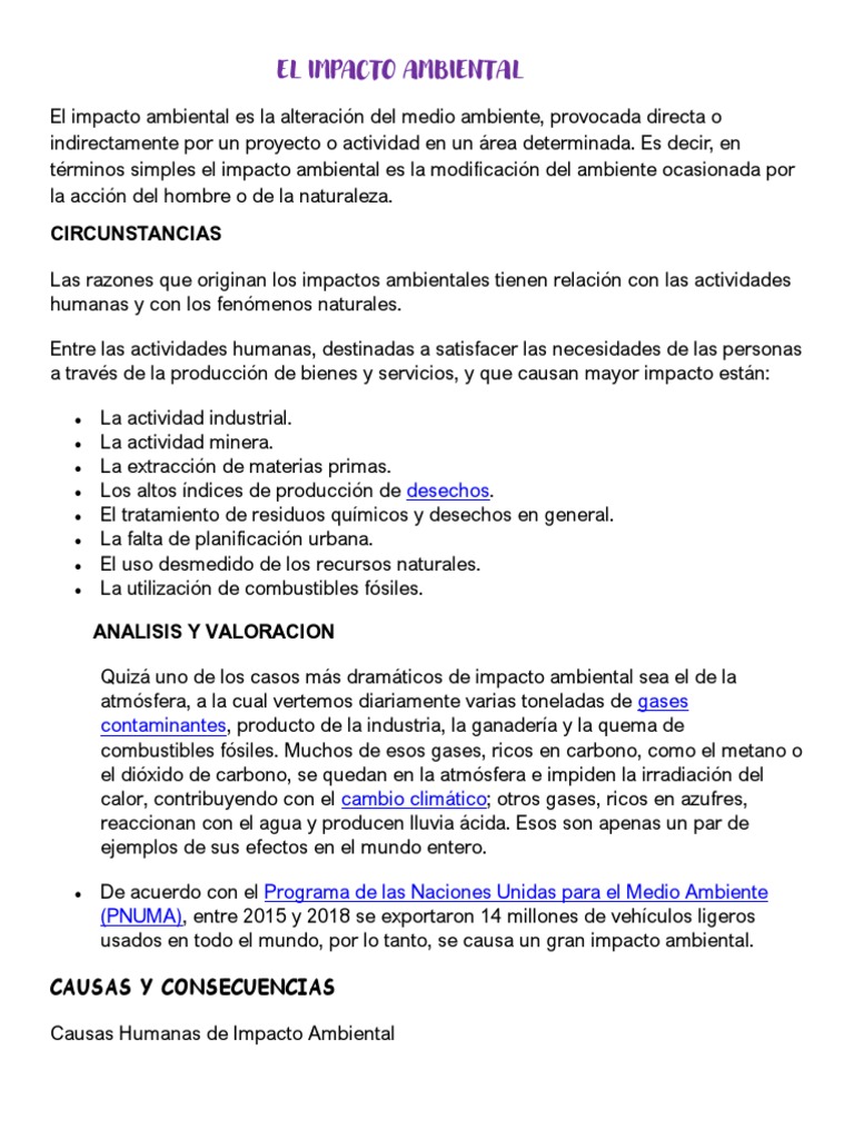 El Impacto Ambiental | PDF | Entorno natural | Gases de efecto invernadero