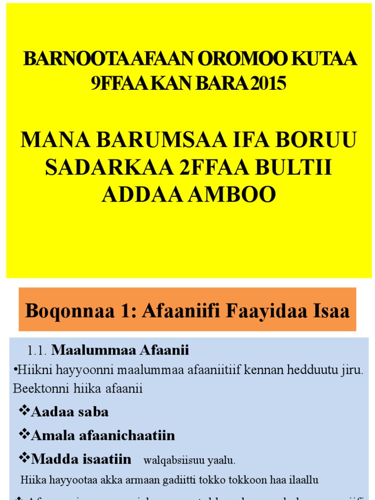 Afaan Oromoo Kutaa 9ffaa | PDF