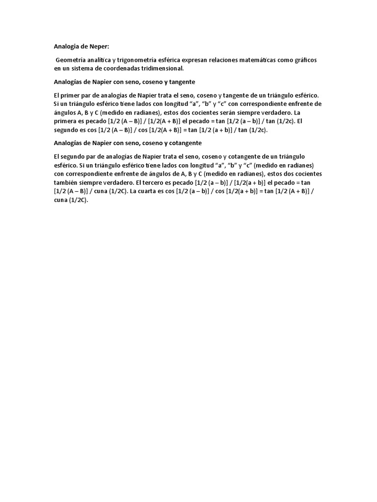 Analogías de Neper en Triángulos Esféricos | PDF