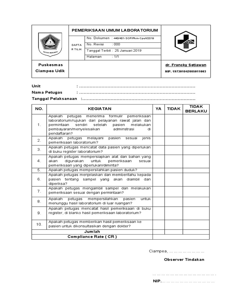 8.1.1.1 Sop Pemeriksaan Lab PDF