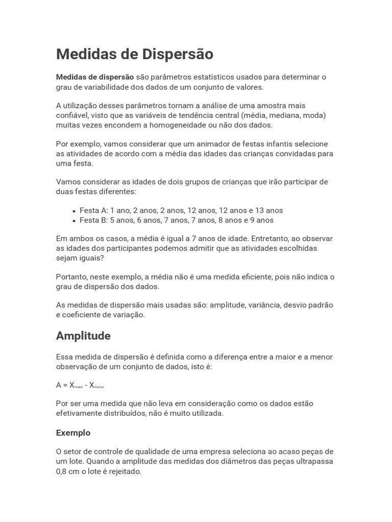 Medidas de Dispersão | PDF | Desvio padrão | Dispersão estatística