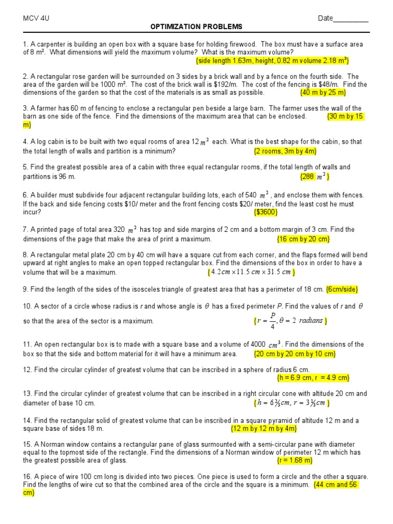 Optimization worksheet pdf area sphere