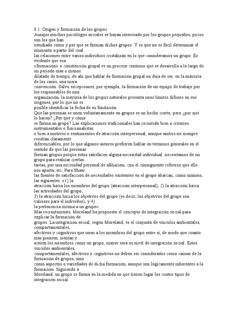 Origen y Formacion de Los Grupos | PDF | Sicología | Ciencias del ...