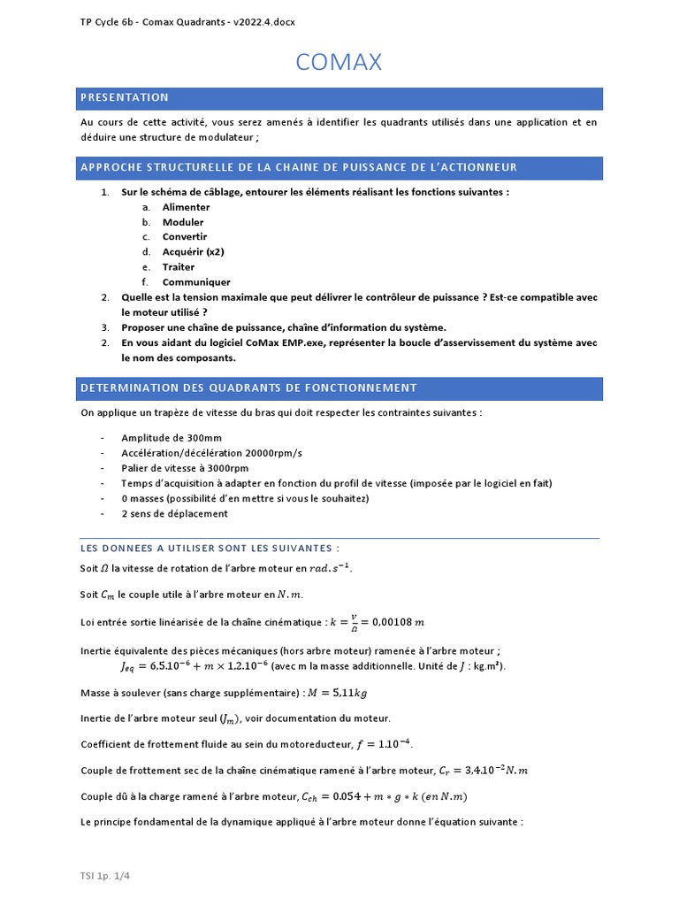 Analyse des Quadrants Comax TP 6b | PDF | Puissance (physique) | Capteur