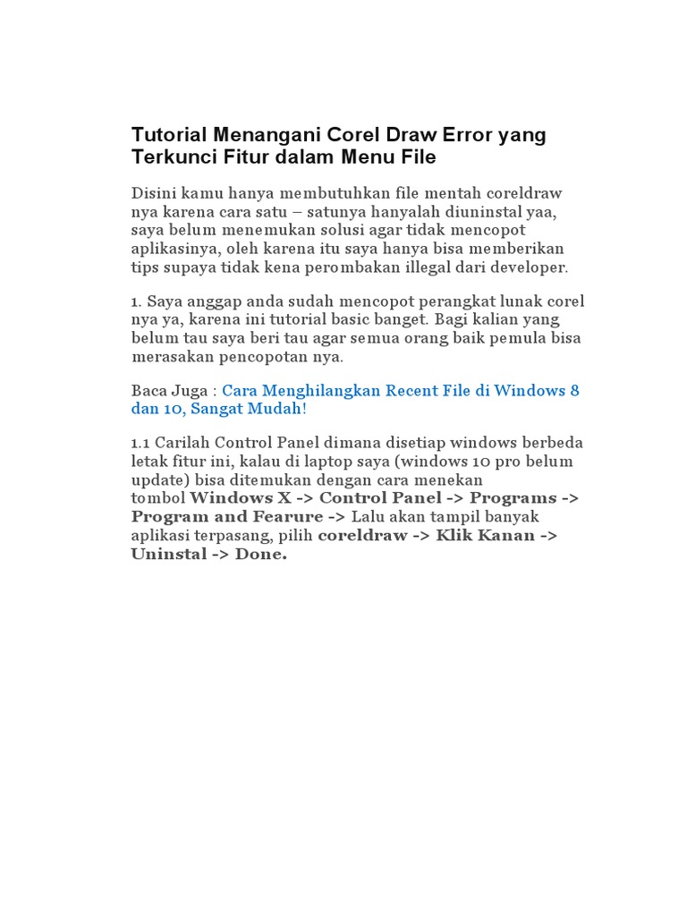 Tutorial Menangani Corel Draw Error Yang Terkunci Fitur Dalam Menu File ...
